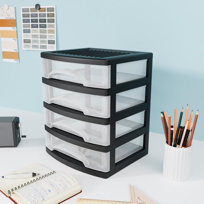 BYCY 4-Drawer Clear Stacking Desktop Organizer for Office Supplies Small Business Organization, Stackable Storage Drawers Plastic Storage Bins For Kitchen Cabinets, Pantry, Home Organization - Image 2
